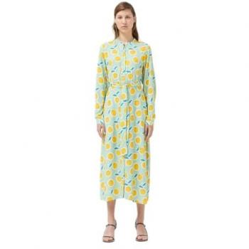 Vestido Midi Camisero Estampado de Limones y Aguamarina para Mujer