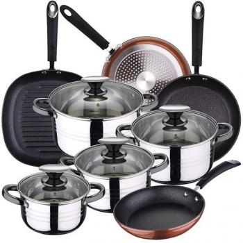 Batería de cocina San Ignacio Dina 8 piezas con juego de sartenes y grill Moma