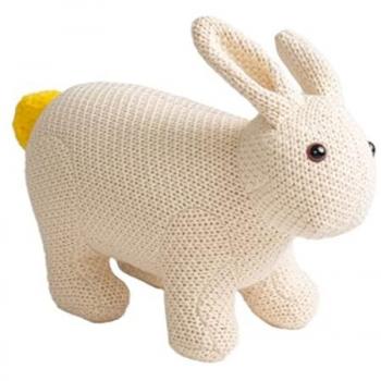CROCHETTS Peluche Conejo Amigurumi Mini 100% algodón blanco, medidas 36x17x26cm, tejido con lana de algodón hipoalergénico y relleno de espuma