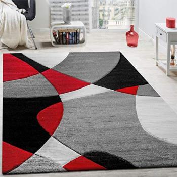 Alfombra Moderna Geométrica 3D Contorneada Rojo Negro Gris 200x290 cm, Altura 18 mm