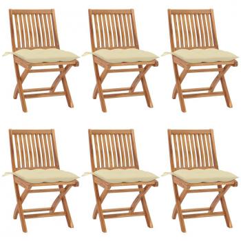 Folding Garden Chairs with Cushions, 6 pcs Solid Teak Wood