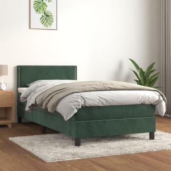 Cama box spring suave con colchón terciopelo verde oscuro 100x200 cm