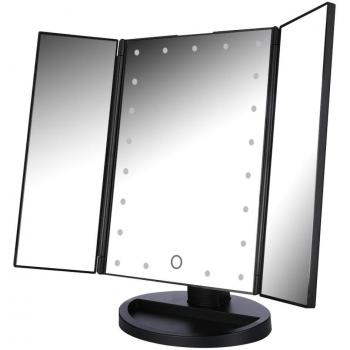 Espejo Maquillaje con Luz,Easehold Triple Espejo Plegable 21 Lámpara LED 180 Grado de Rotación Coméstico con Mostrador, Regalos Originales para Mujer