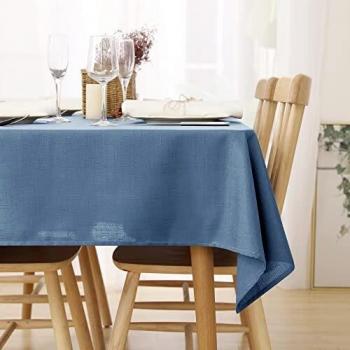 Deconovo Mantel Mesa Rectangular Efecto Lino para Comedor Protector Mueble 130 x 220cm Azul Oscuro