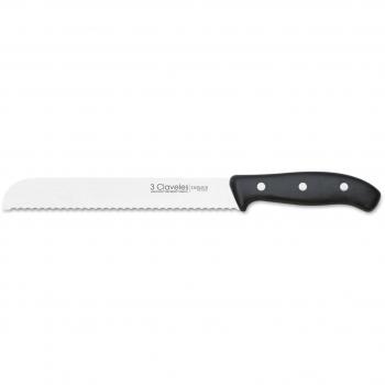 3 Claveles - Cuchillo Cocina para Pan, Línea DOMVS, Acero Inoxidable, Mango Polipropileno Negro -