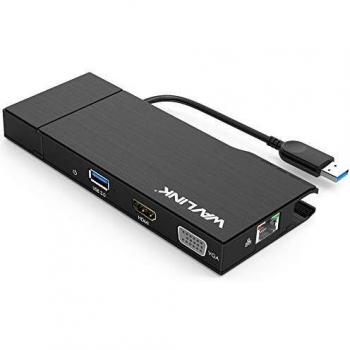 WAVLINK Adaptador USB 3.0 a HDMI y VGA con conexión Ethernet, lector de tarjetas SD y TF/Micro SD