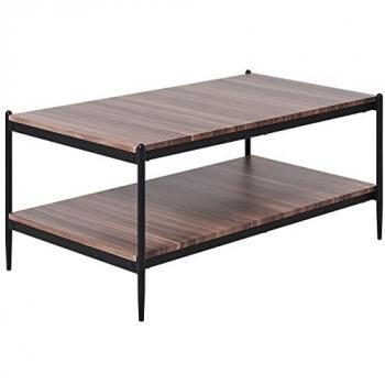 Mesa de Centro Moderna Industrial Avoca 100 x 52 cm MDF Madera Oscura con Patas de Metal y 2 Niveles