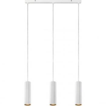 Lámpara colgante Costilla de metal blanco con 3 bombillas y longitud de 1760 cm