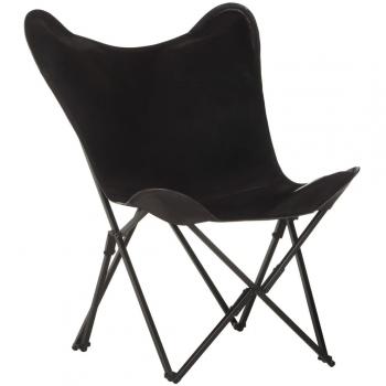 Foldable Black Real Leather Butterfly Chair