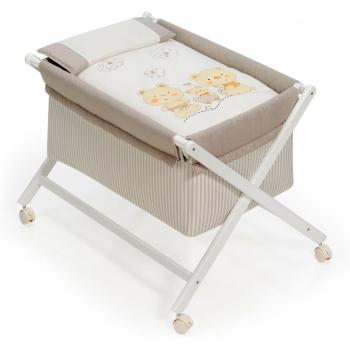 Interbaby Oso Carrito - Minicuna de madera + textil, color blanco/beige