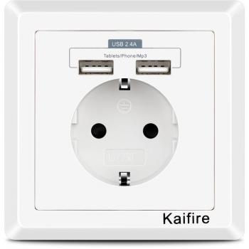 Kaifire USB enchufes 2.4 A pared enchufe Schuko rasante con 2 USB Conector - Cargador iPhone/Android