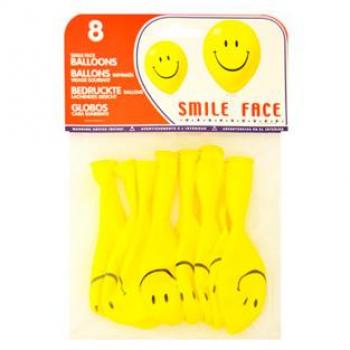 Globo 100% látex biodegradable con cara sonriente - bolsa de 8 unidades