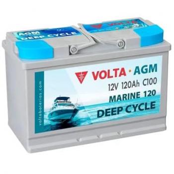 Batería AGM para Barco Volta Marine 120, 12V 120Ah, Ciclo Profundo, Fabricación Europea, Dimensiones 345x175x238 mm