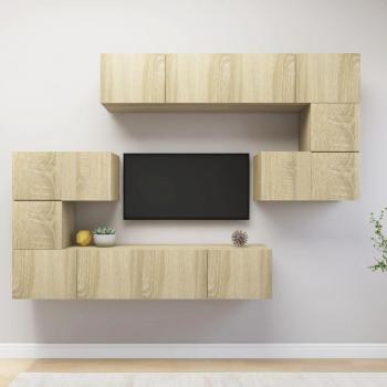 Set de muebles para TV 8 piezas madera contrachapada roble Sonoma 80 x 30 x 30 cm