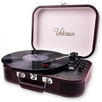 Tocadiscos de Vinilo, VOKSUN Tocadiscos Vintage Bluetooth Reproductor de Discos con 3 Velocidades 33/45/78 RPM, Altavoces Incorporadas, Grabación de Vinilo a Audio, Salida RCA/Aux in/USB/LP -Rojo Vino