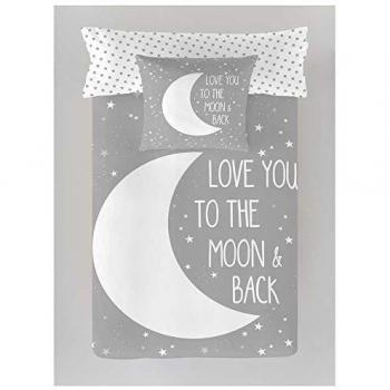 Juego de Sábanas Infantil/Juvenil Moon Grey 100% Algodón Cama de 105 x 190/200 (Incluye Sábana Encimera, Funda de Almohada y Sábana Bajera Ajust