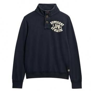 Sudadera Vintage Athletic Henley para Hombre Azul Marino con Logo Impreso, Talla S