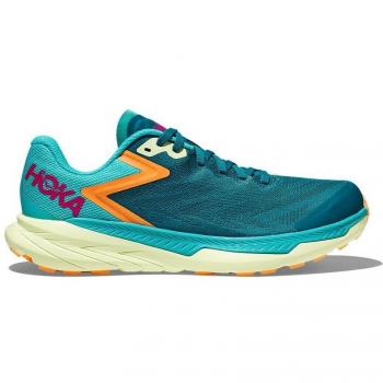 Zapatillas HOKA Zinal para hombre, color verde turquesa con detalles en naranja y fucsia, talla 45(1/3)