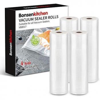 Bonsenkitchen Rollos al Vacio para Envasadora al Vacío, 4 Rollos 28 x 600cm Bolsas de Vacio Gofradas para Conservación de Alimentos y Sous Vide Cocina & Boilable,sin BPA - VB8017