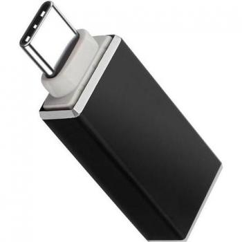Adaptador OTG USB Hembra a USB-C Macho Compacto Negro para Sincronización