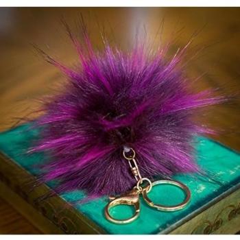 3 para 2. 12 cm grande suave piel sintética/Artificial Mapache estilo Pom Pom Big funda oro llavero cierre encanto, ciruela