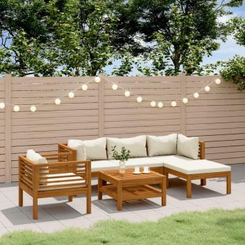 6-Piece Garden Lounge Set with Cream Cushions in Solid Acacia Wood