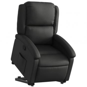 Sillón Reclinable Elevable de Cuero Auténtico Negro para Personas Mayores, Silla Ajustable de TV, Sillón Orejero Elevador, Marca vidaXL