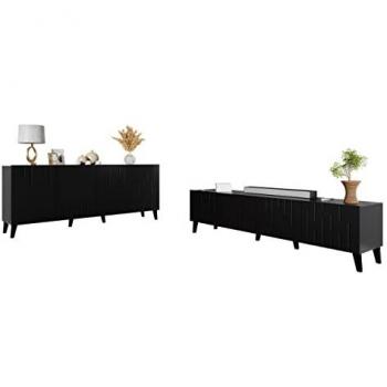 Conjunto de salón Comfivo 222, negro, muebles de aglomerado laminado y MDF, incluye mesa de TV, dimensiones 82 x 42 cm