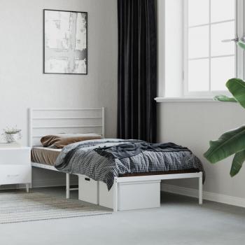 Estructura de cama de metal con cabecero blanco 107x203 cm