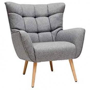 Sillón nórdico en tejido gris claro y madera Avery