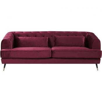 Sofá Chesterfield 3 plazas en terciopelo verde oscuro con cojines retro 195 x 70 cm Sletta