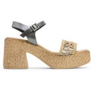 Sandalias de tacón Porronet Jeri gris con cierre de hebilla y altura de 8cm