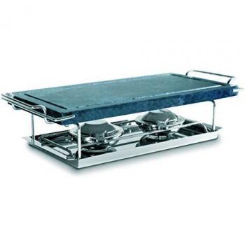 IBILI Grill, Acero Inoxidable, Incluye Piedra con Soporte, Bandeja y 2 lamparillas, Plata, 37 x 18 cm