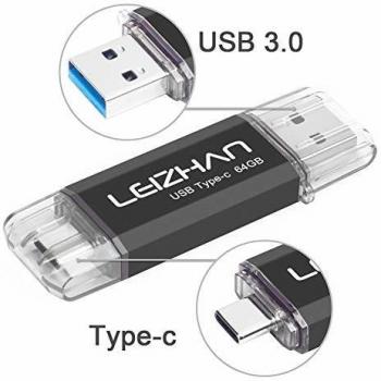LEIZHAN Memoria USB Tipo C 64GB,Flash Drive USB 3.0 OTG para Samsung S9,Huawei,Portátil,Teléfono y Otras Dispositivos USB o Tipo C-Negro