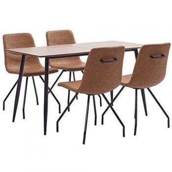 vidaXL Juego de Comedor 5 Piezas Cuero Sintético Mobiliario Decoración Interior Casa Hogar Robusto Duradero Resistente Funcional Práctico Útil Marrón
