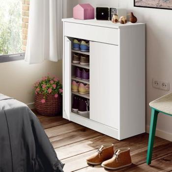 Zapatero Auxiliar Estrecho Domus Blanco, 2 Puertas y 1 Cajón, 101x75x36 cm, Ideal para Entrada y Recibidor