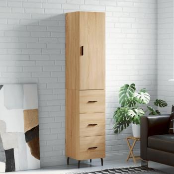 Aparador de madera contrachapada 34,5x34x180 cm con 3 cajones, mueble de almacenaje para salón, buffet y armario auxiliar en color roble Sonoma