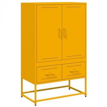 Aparador de acero amarillo mostaza 68x39x111,5 cm, Armario Auxiliar, Mueble de almacenaje de Cocina, Armario de Pasillo, aparador de Comedor
