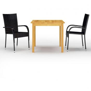 Conjunto de Comedor Exterior 3 Piezas Negro - Incluye 1 Mesa y 2 Sillas