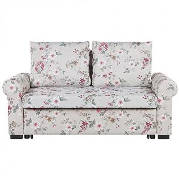 Sofá Cama 2 Plazas Tapizado en Poliéster Gris Claro con Motivo Floral Convertible y Extraíble
