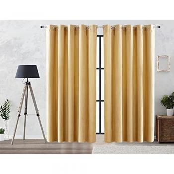 Cortina Lisa Oscurante Efecto Aterciopelado con Ojales Metálicos 140x260 cm Beige