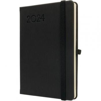 Finocam Mínimal Textura M4 Agenda 2024 Semana Vista Horizontal Negro Enero-Diciembre Multilingüe Encuadernada 118x168mm
