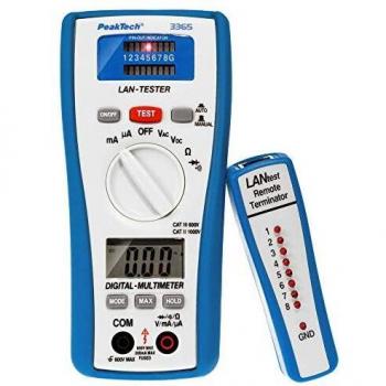 PeakTech 3365 - Probador de Lan Multímetro Digital Rms, Probador de Red, Probador de Voltaje, Multímetro de Mano, Probador de Cable, Medidor de Voltaje, Probador de Continuidad, Cable de Tierra - 600V