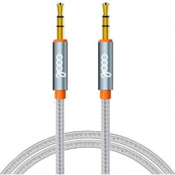 Cable Auxiliar Jack 3.5mm a Jack 3.5mm, Conector Macho a Macho, Trenzado de Nylon, Color Plateado, Longitud 1 Metro