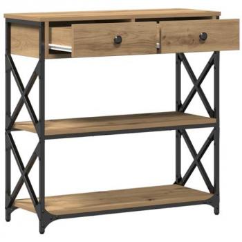 Mesa Consola Roble Artesanal con Cajón 75 x 28 x 75 cm Madera Ingenierizada y Acero