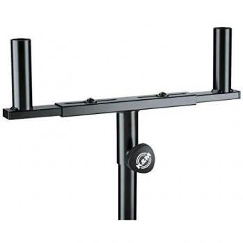 K&M 24105 Dual Speaker Mounting Fork - Adjustable Stand Accessory for 2 Speakers, Black