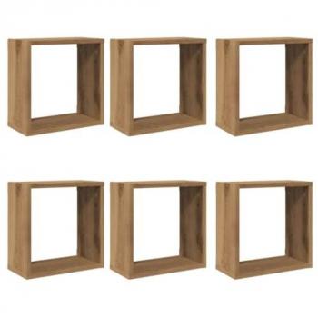 Estantes cubo de pared 6 uds madera roble artisan 30x15x30 cm