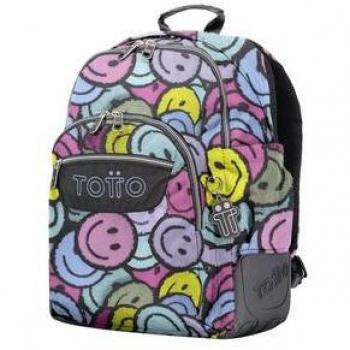 Mochila escolar Totto Rayol 6JR con protección contra roces, varios compartimentos y diseño de emojis