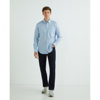 Rushmore - Camisa de hombre sport regular fit 100% algodón NON IRON oxford cuadro azul cuello botón punta puño arista con bolsillo