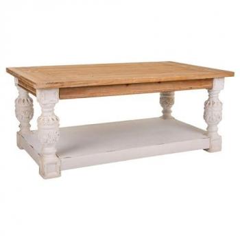 Mesa de Centro Romántica de Madera Tallada Marrón con 3 Puertas 120x70x50 cm